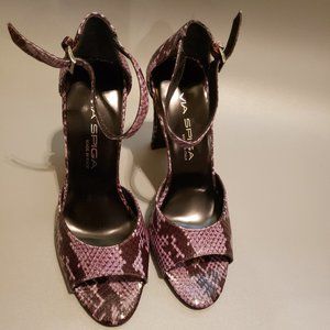 New Via Spiga purple snakeskin sandals heel 5 B (bin 5)